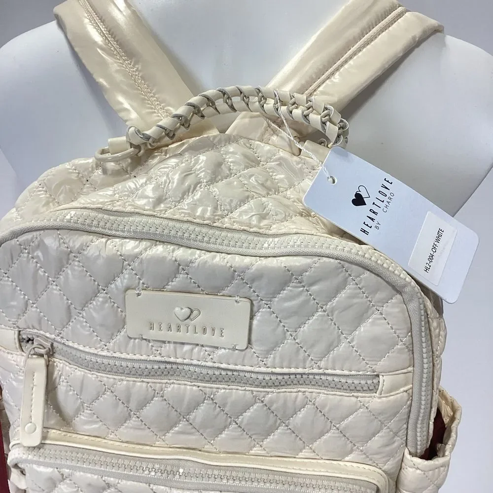 Heartlove By Charo Backpack Heart Love Cream Quilted with Heart Accents